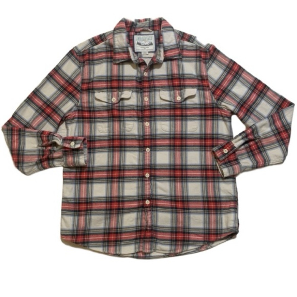 American Eagle Red & Cream Plaid Super Soft Full Button Down Collared Flannel